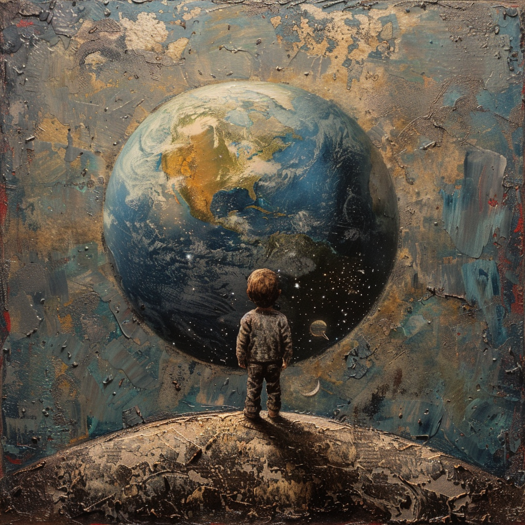 child looking at planet earth