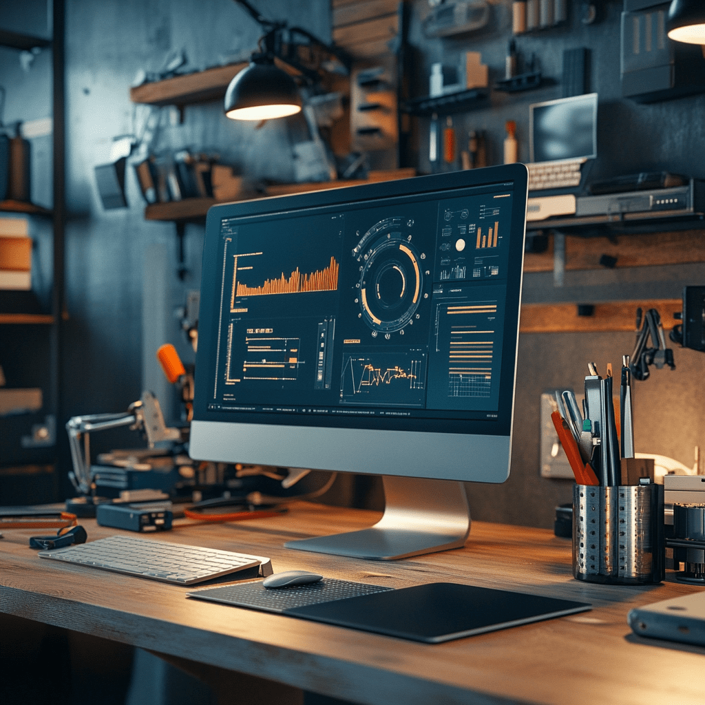 a modern computer display with technical graphics depicting machine learning framework.